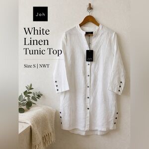 Joh White Linen Button Front Tunic Top 3/4 Sleeve Size S NWT